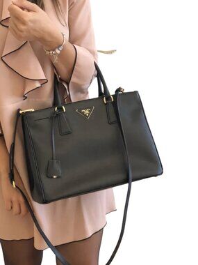 Prada Black Saffiano Lux Leather Large Satchel Handbag 1BA228